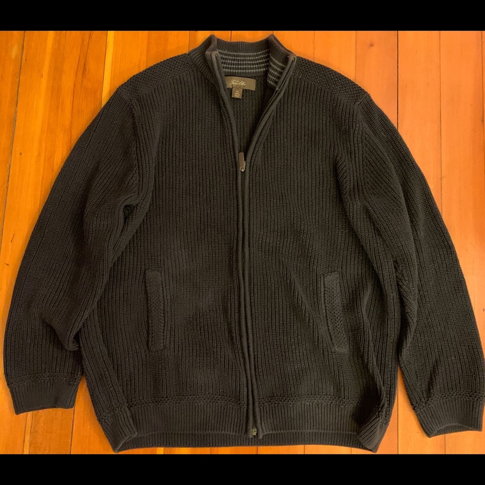 Men’s Black Knitted Zip Up Sweater